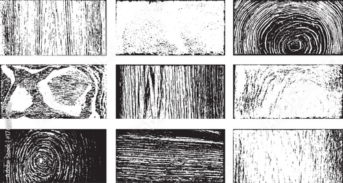 Abstract Wood Grain Grunge Texture Set grunge black and white distressed texture rough texture. Worn down wallpaper pattern design. Broken plaster damask effect. vector design on whit  background.