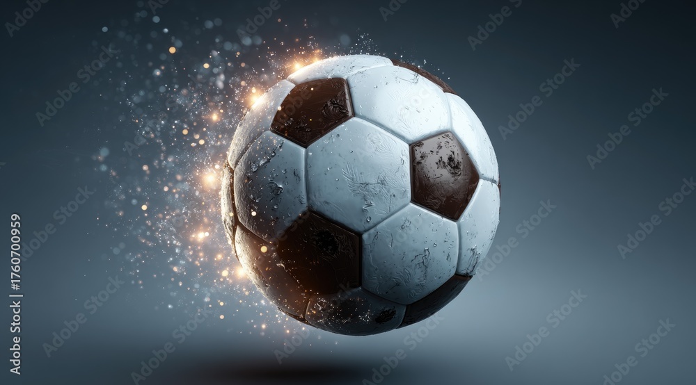 Fototapeta premium Soccer ball bursts with energy
