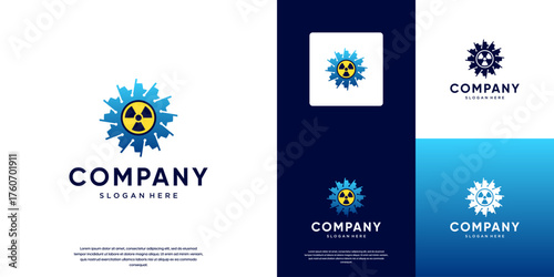 Abstract logo of future energy, with nuclear concepts, engineering, vector design illustration.