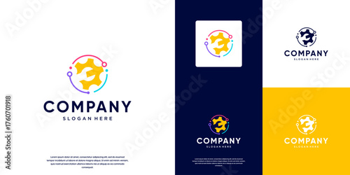 nuclear service logo, maintenance, with colorful concept, future energy, graphic design template.