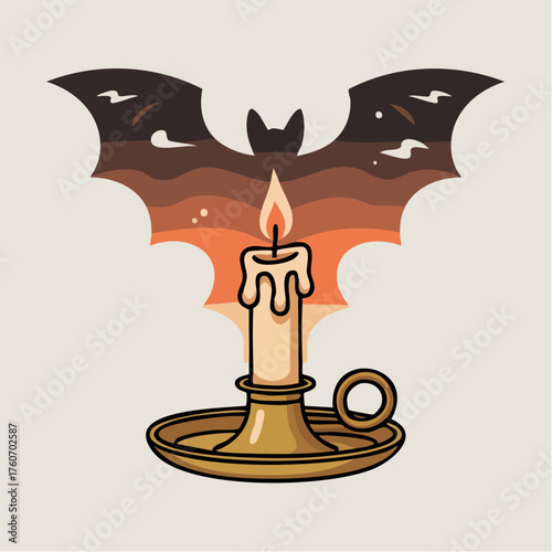 Retro Halloween Candle with Smoke Vector