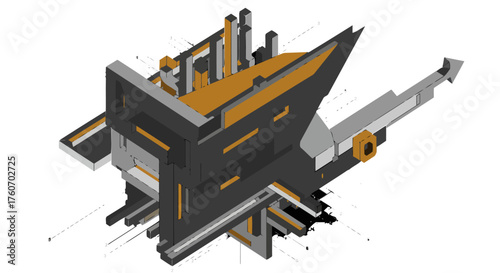 Abstract Futuristic 3D Rendering of Architectural Structure with Details