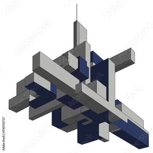 Geometric Abstract Composition in Gray and Blue Tones