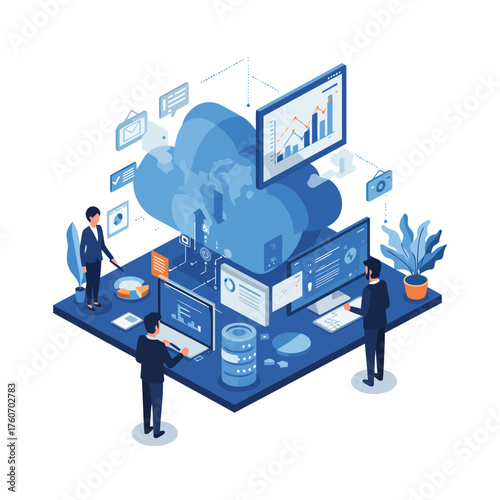 Cloud Computing and Data Management Isometric Illustration