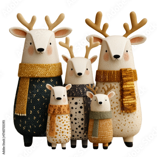 Playful Neutral Reindeer Family Illustration