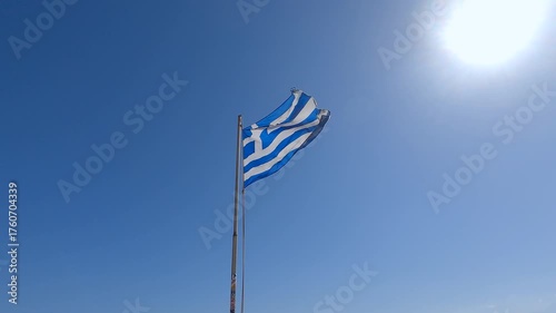 Greece Greek flag in wind sky sun