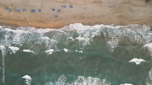 Sea beach waves aerial drone view holiday flight