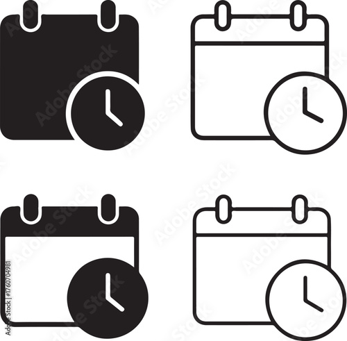 Isolated Date Management Icon Set, Black Vector Pixel Style, Calendar and Schedule Symbol, Planner and Task Design, Minimal Date Management Icon, Time Organization Vector for Buyers