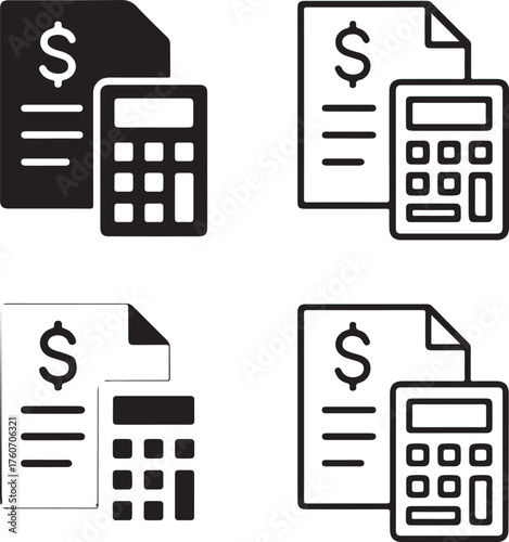 Isolated Accounting Icon Set, Black Vector Pixel Style, Calculator and Finance Symbol, Budget and Report Design, Minimal Accounting Icon, Money Management and Office Vector for Buyers