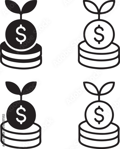 Isolated Investment Icon Set, Black Vector Pixel Style, Money Growth Symbol, Profit and Finance Design, Minimal Investment Icon, Business Wealth and Financial Growth Vector for Buyers