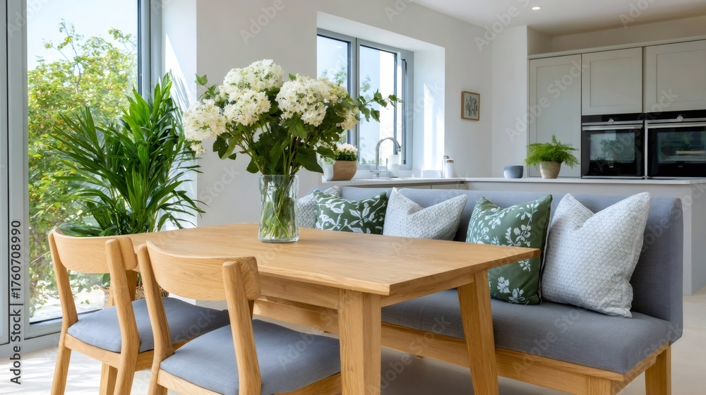 Fototapeta premium Dining nook area in modern open plan kitchen