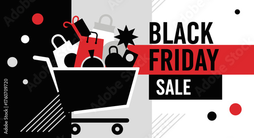 Black Friday Sale banner with shopping cart and bags Discount concept