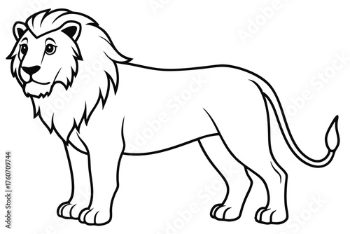 Standing Lion Coloring Page Outline – Simple Wild Animal Line Art Drawing for Kids and Adults