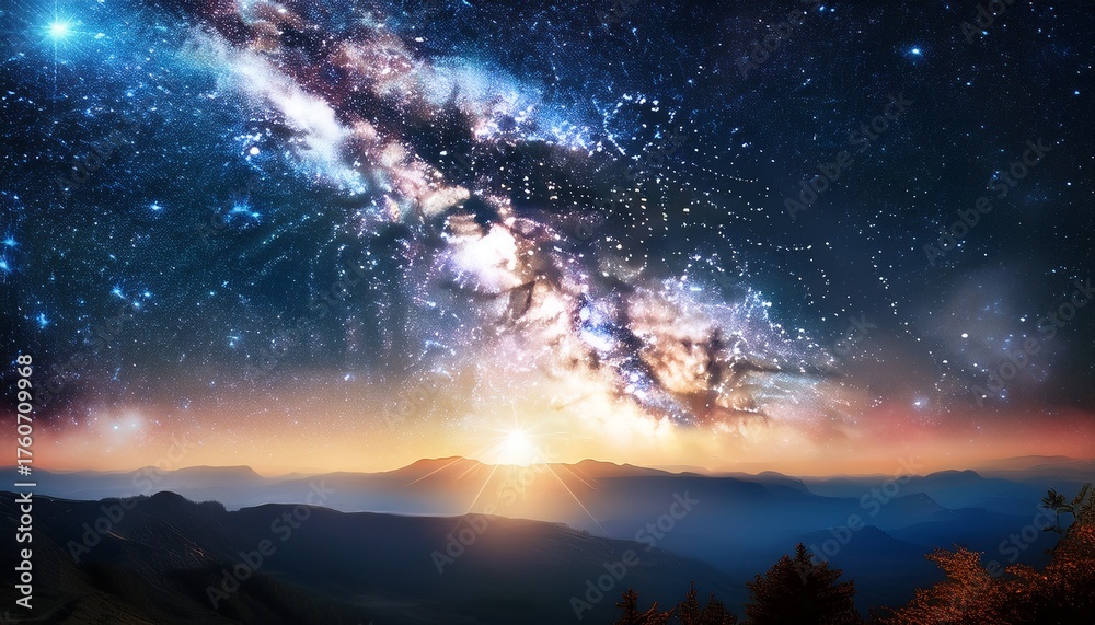 Naklejka premium Galaxy Star Wallpaper Sparkling Cosmic Nebula