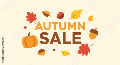 Flat design graphic banner for Autumn Sale marketing and seasonal discount promotions