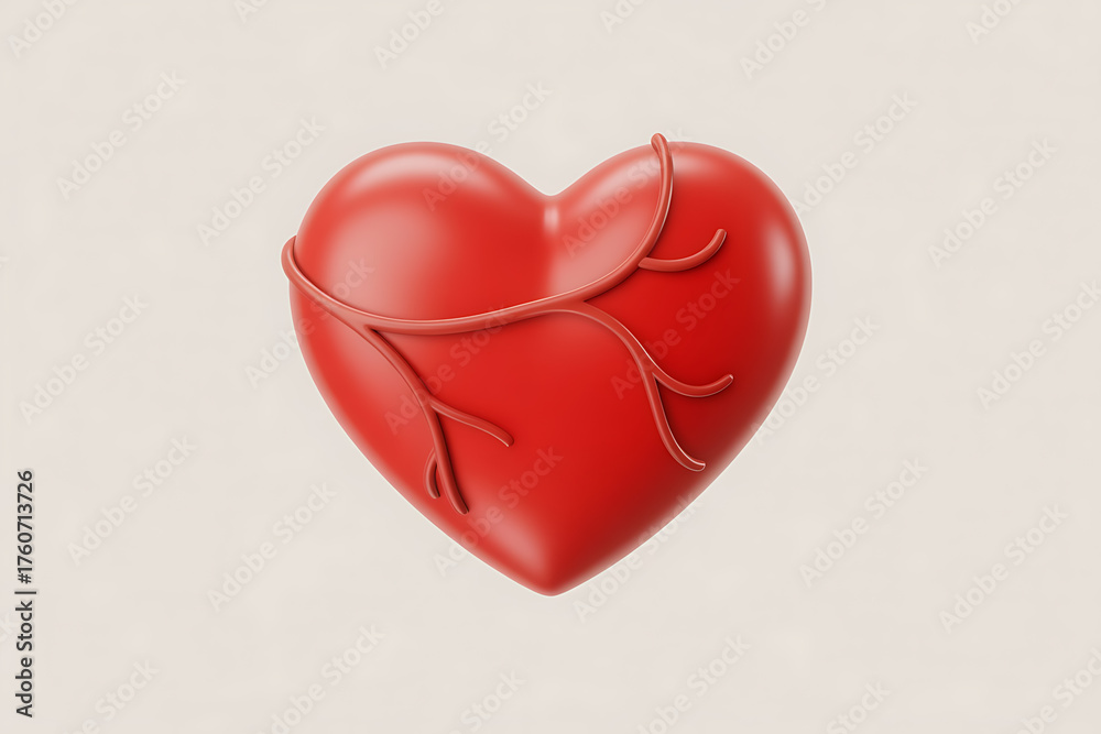 Fototapeta premium A vibrant red heart entwined with delicate, winding branches, symbolizing love and growth.