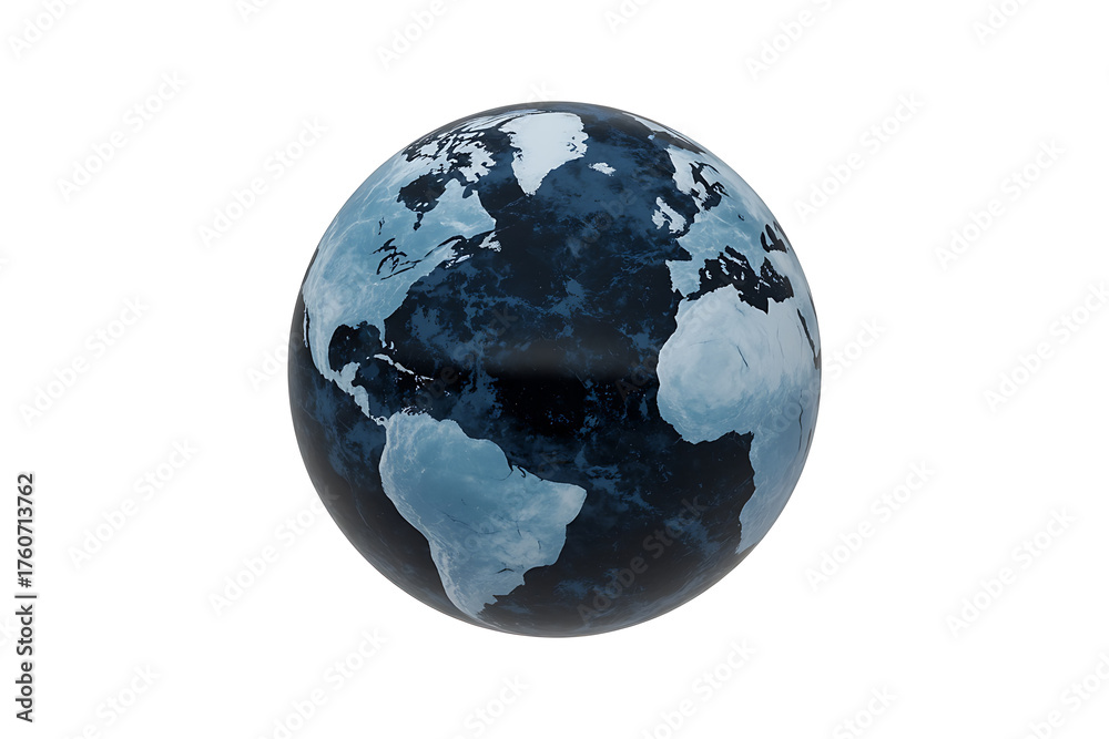 Fototapeta premium A blue and white globe showing continents, representing our planet and global interconnectedness.