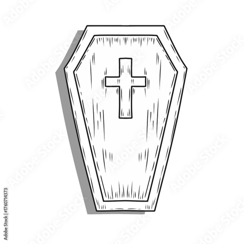 Hand drawn doodle style Halloween coffin sketch vector illustration