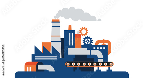 Flat vector illustration of an industrial factory building manufacturing and production