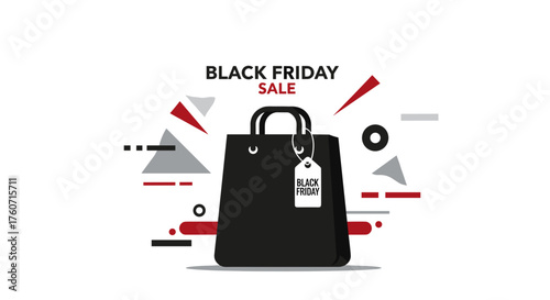 Black Friday Sale concept with shopping bag and abstract geometric design elements
