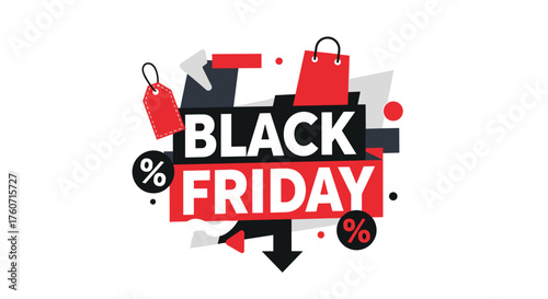 Black Friday sale banner with shopping icons and percentage signs