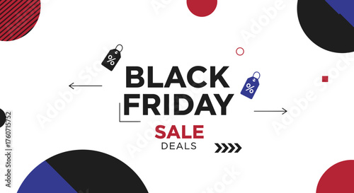 Modern Black Friday Sale design template featuring price tags and bold text for shopping promotions