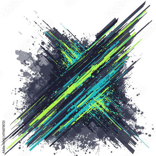 Abstract X Design Dynamic Green, Blue and Grey Splatter Artwork