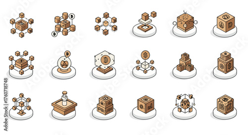 Isometric 3D Cube Icons Digital Network and Data Structure Concepts