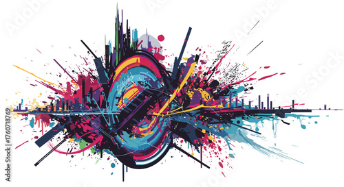 Abstract digital explosion, vibrant and dynamic color splash, modern art