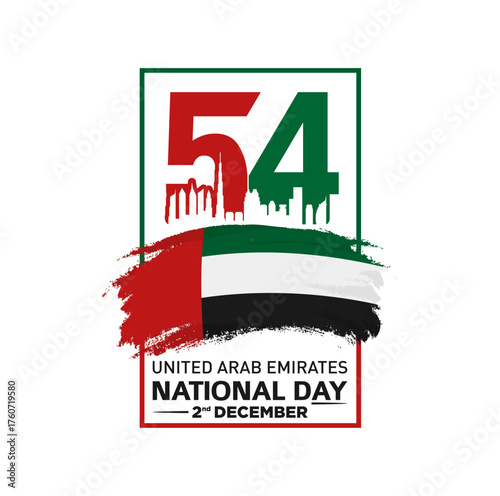 54 National Day of United Arab Emirates. Text Arabic Translation: Our National Day. December 2. Vector Logo.	