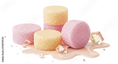 Sweet Pastel Candy Cubes with Iced Liquid and Scattered Crystal Gems