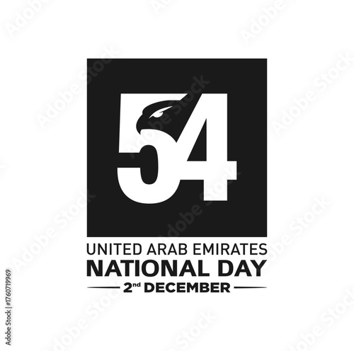 54 National Day of United Arab Emirates. Text Arabic Translation: Our National Day. December 2. Vector Logo.	