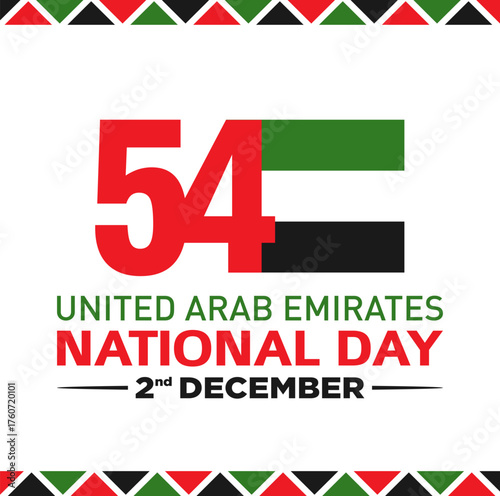 54 National Day of United Arab Emirates. Text Arabic Translation: Our National Day. December 2. Vector Logo.	
