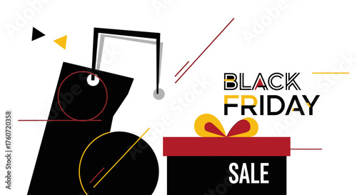 Modern Black Friday Sale banner Abstract shopping bag and gift box illustration