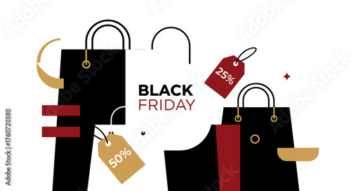 Black Friday shopping bags and price tags Commercial sale graphic design