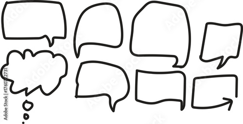 Print Hand-drawn speech bubble and thought bubble shapes for comics and communication icons