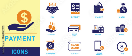 Payment line icon set. Mobile banking, payment methods, bank, online payment, money transfer, banking, credit card, and currency exchange outline icon collection. UI thin outline icon pack