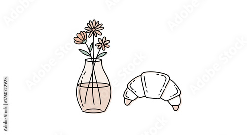 Minimalist watercolor botanical illustration featuring flowers and architectural element isolated on white