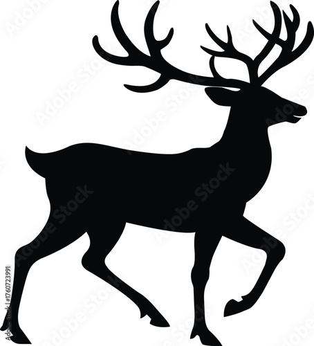 Majestic Deer Silhouette with Antlers – Wildlife Vector Graphic.