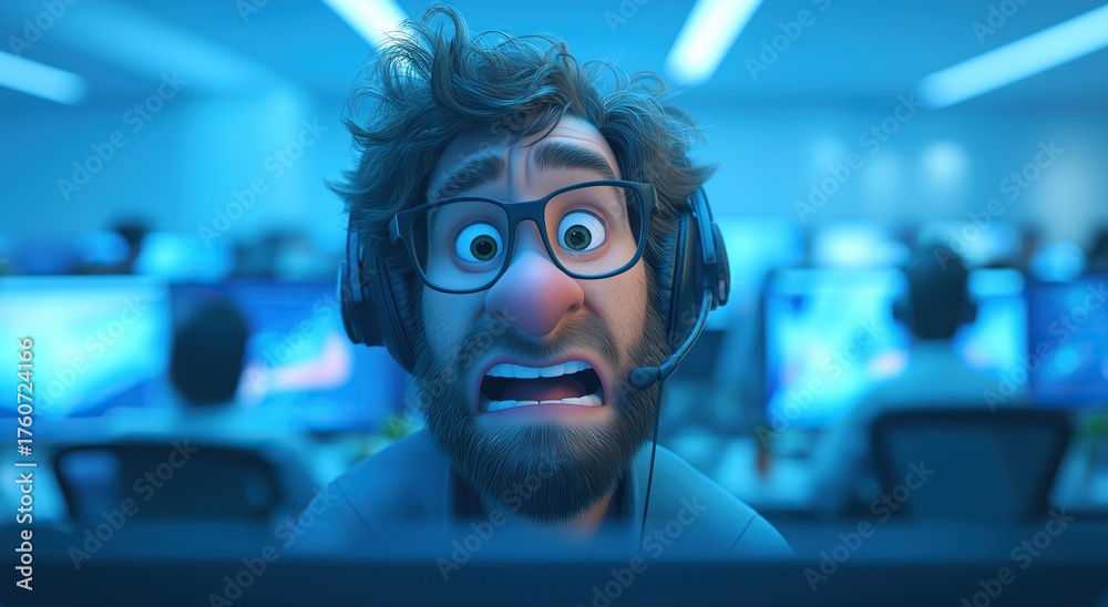 custom made wallpaper toronto digitalStressed IT Support Agent with Headset in Blue Call Center