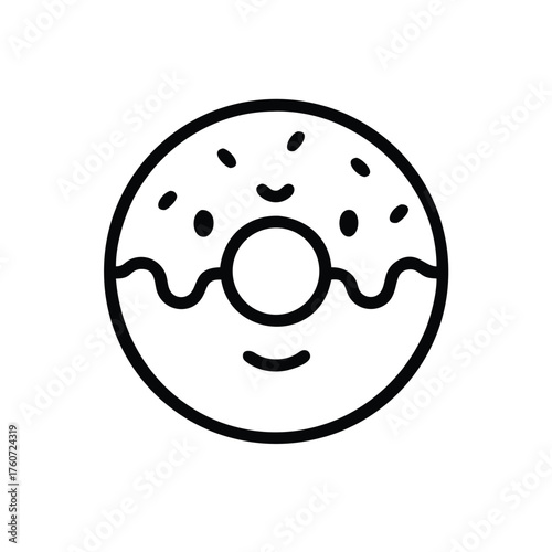 Adorable donut with sprinkles and happy face in kawaii art Vector illustration