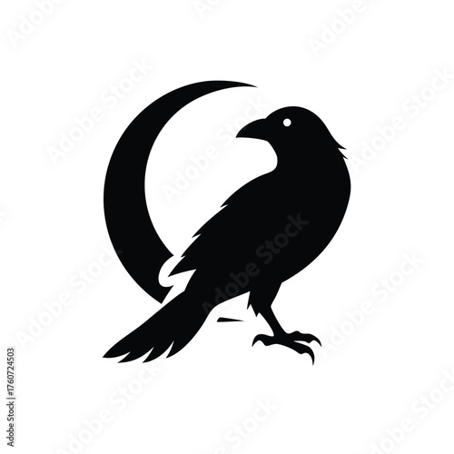 Gothic raven flying near moon in mysterious dark fantasy Vector illustration