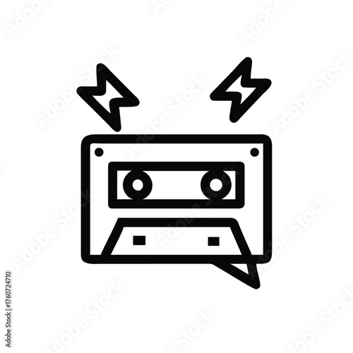 Retro cassette tape with lightning bolts symbol of classic music era Vector illustration