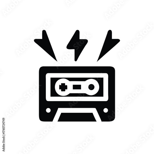 Vintage cassette tape emitting lightning energy nostalgic music vibe Vector illustration