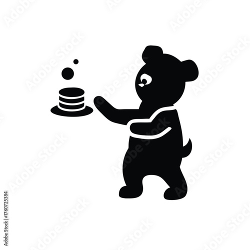 Bear wearing chef hat flipping pancakes in fun animated cooking scene Vector illustration