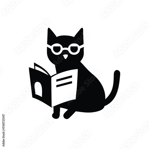 Charming cat with glasses enjoying a book in a gentle peaceful reading pose Vector illustration