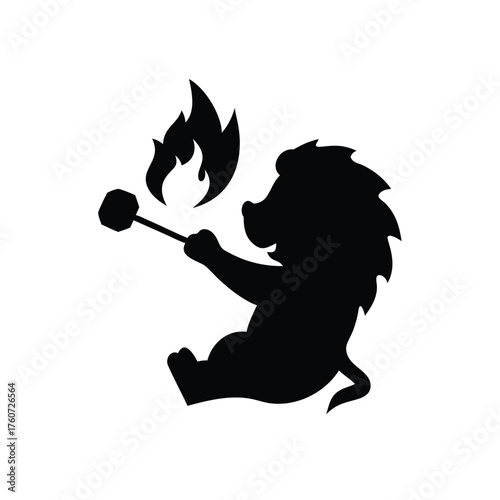 Lion roasting marshmallows on fire with happy cozy night scene Vector illustration