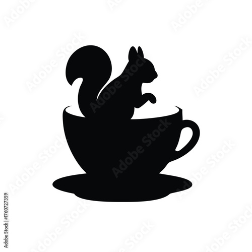 Cute squirrel resting inside a teacup in cheerful animated pose Vector illustration