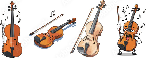 4 violin with music notes.