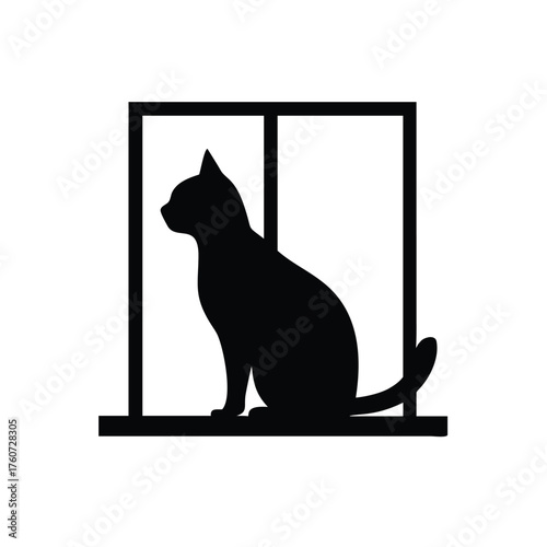 Cat sitting on window sill looking outside in relaxed cute pose Vector illustration